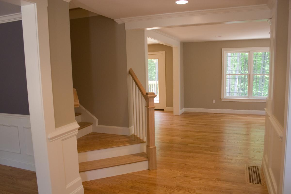 Open concept 4 bedroom with angled staircase